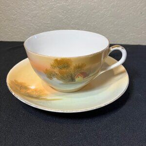 Bone‎ China Tea Cup and Saucer by Nippon Japanese Motif Pastel Colors
